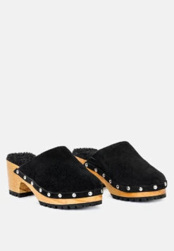 TULLEY Suede Clogs Mules In Black