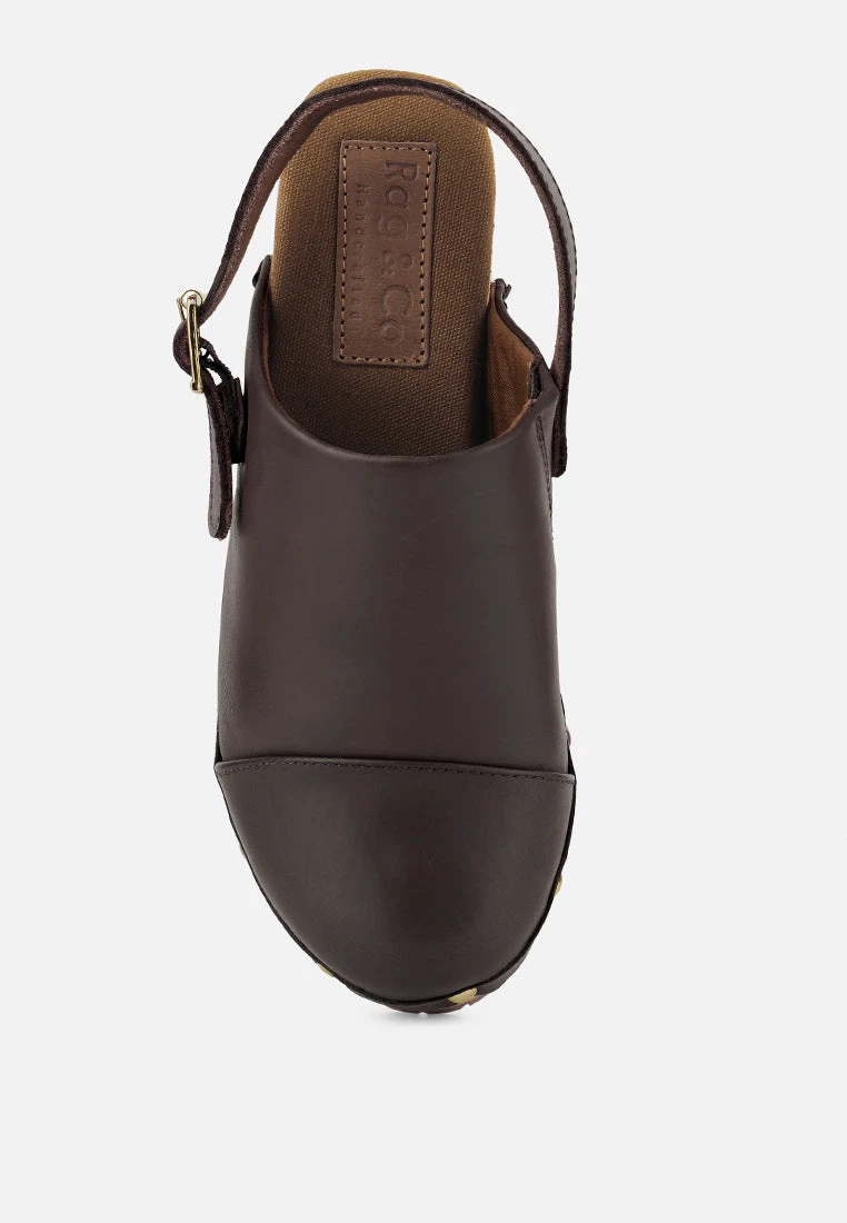 ALONA Brown Slingback High Block Heeled Clogs - Image 6