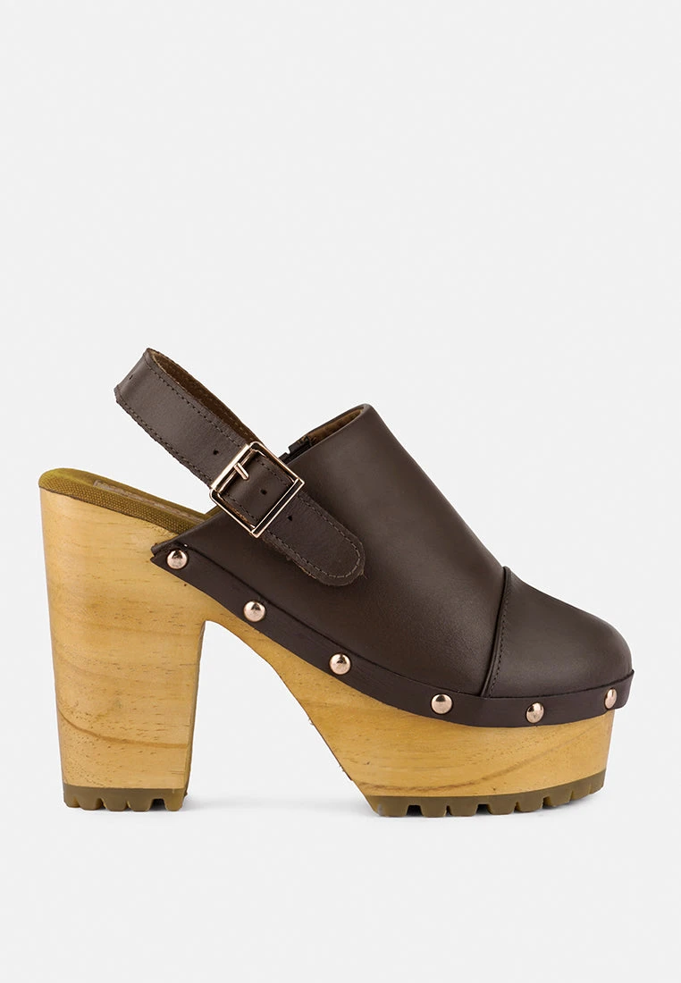 ALONA Brown Slingback High Block Heeled Clogs - Image 2
