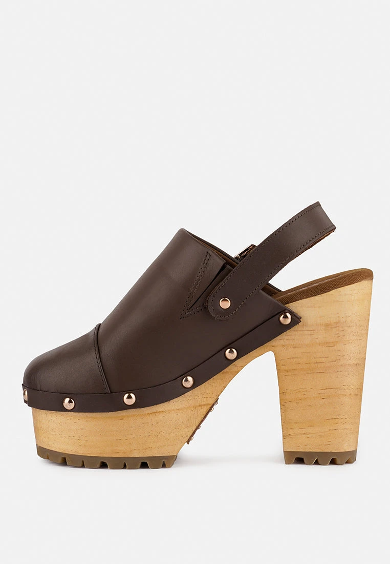 ALONA Brown Slingback High Block Heeled Clogs - Image 4