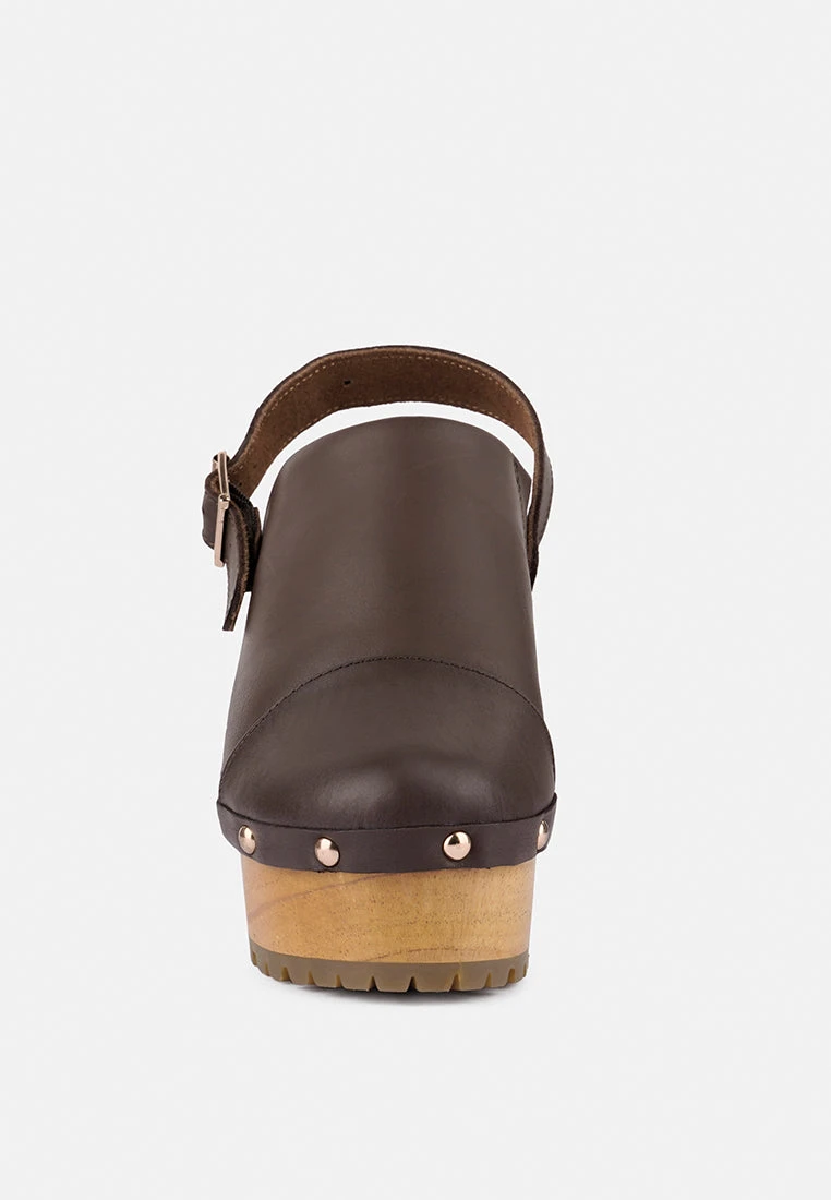 ALONA Brown Slingback High Block Heeled Clogs - Image 3