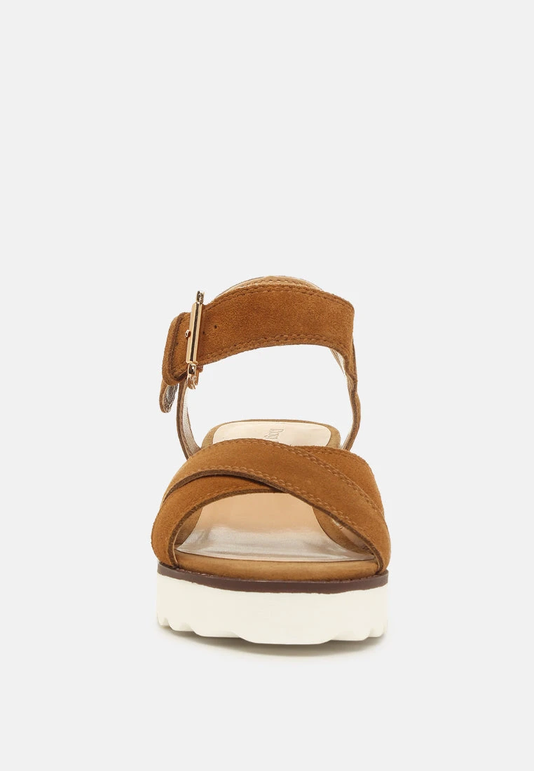 CASA Tan Wedge Sandals - Image 3