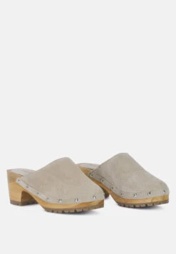 CEDRUS Fine Suede Studded Clogs Mules In Beige