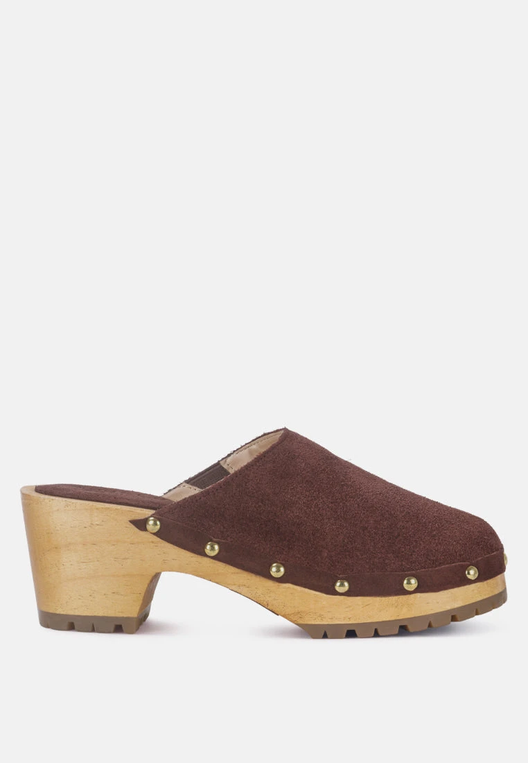 CEDRUS Fine Suede Studded Clogs Mules In Brown - Image 2