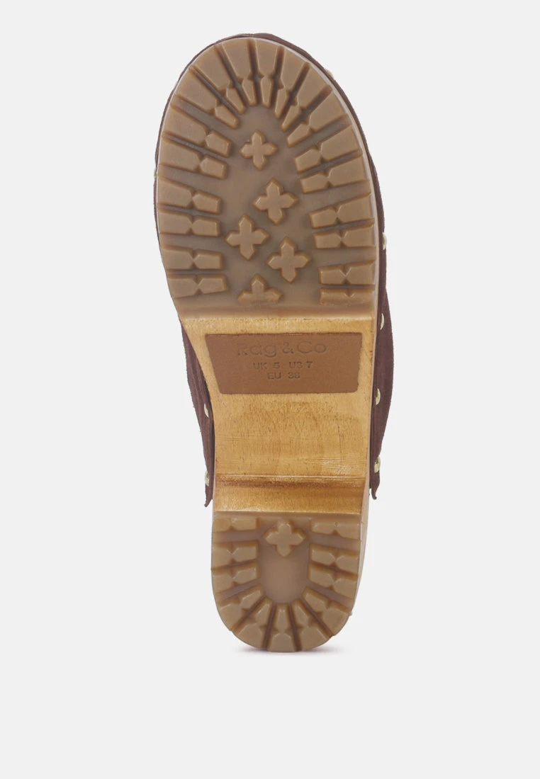 CEDRUS Fine Suede Studded Clogs Mules In Brown - Image 6