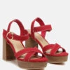 CHOUPETTE Suede Leather Block Heeled Sandal In Red