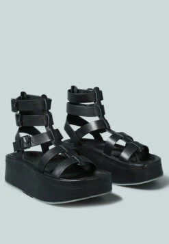 CRUZ Gladiator Platform Leather Sandal In Black