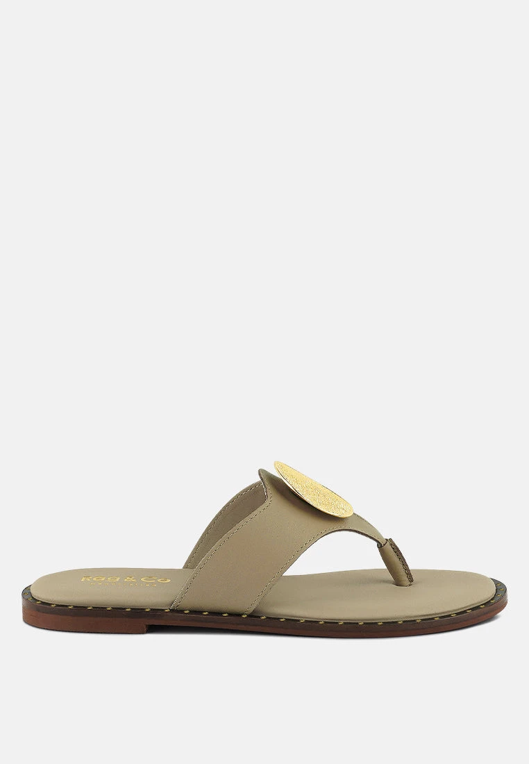 KATHLEEN Embellished Beige Slip-on Thong Sandals - Image 2