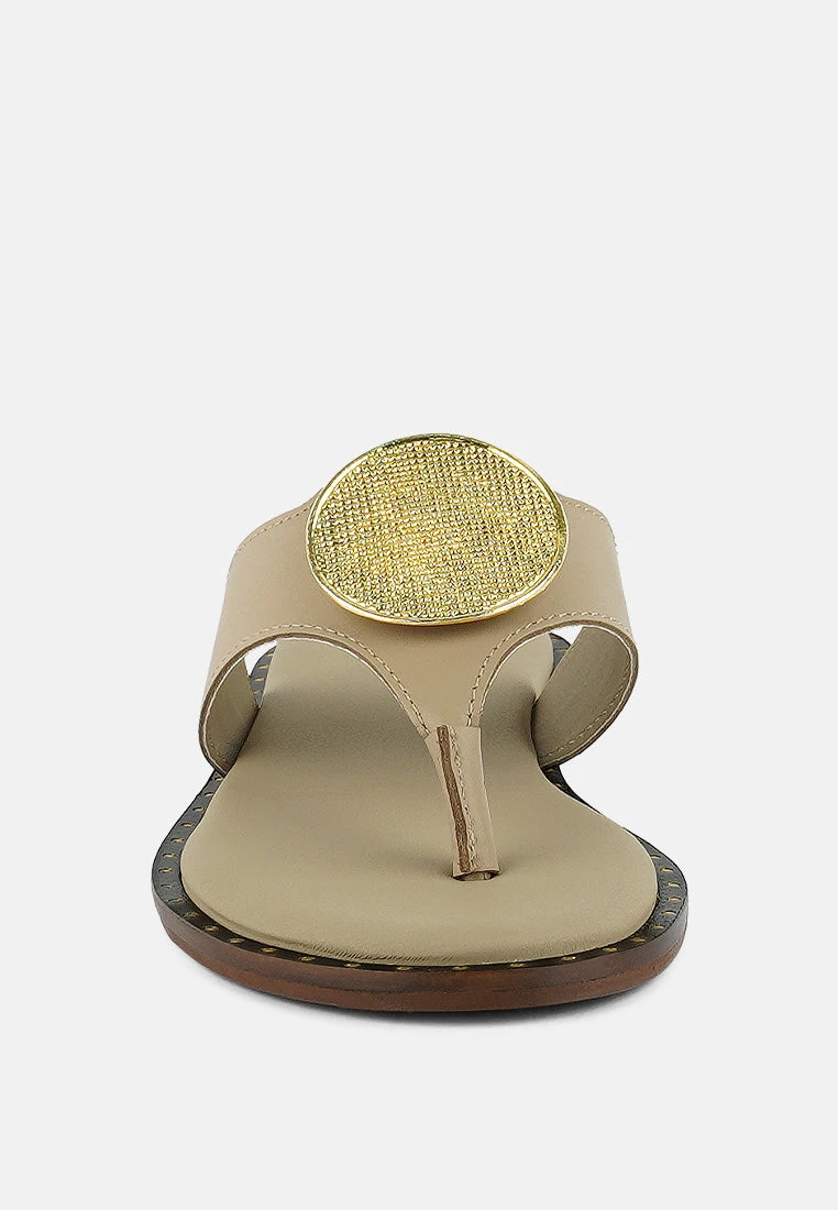 KATHLEEN Embellished Beige Slip-on Thong Sandals - Image 3