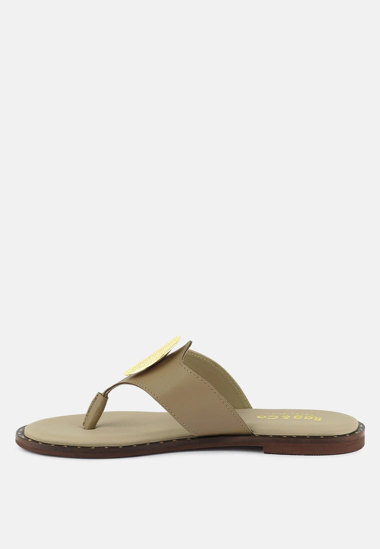 KATHLEEN Embellished Beige Slip-on Thong Sandals - Image 4