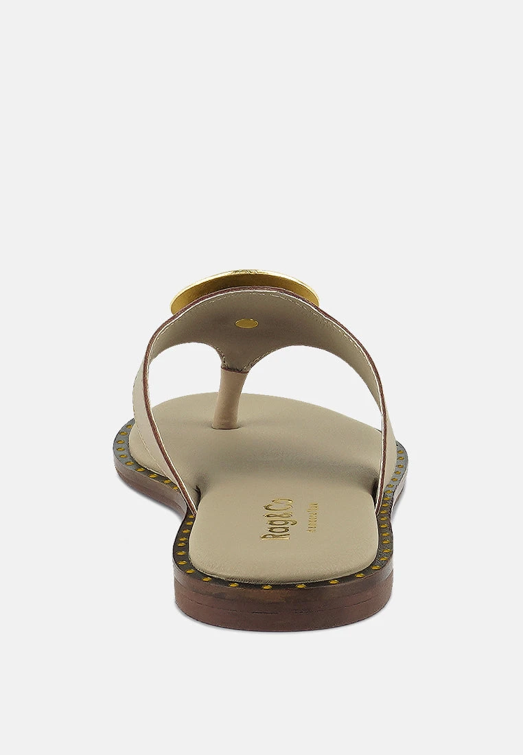 KATHLEEN Embellished Beige Slip-on Thong Sandals - Image 5