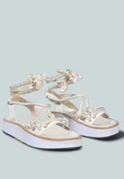 KENDALL Strings Platform Leather Sandal In White