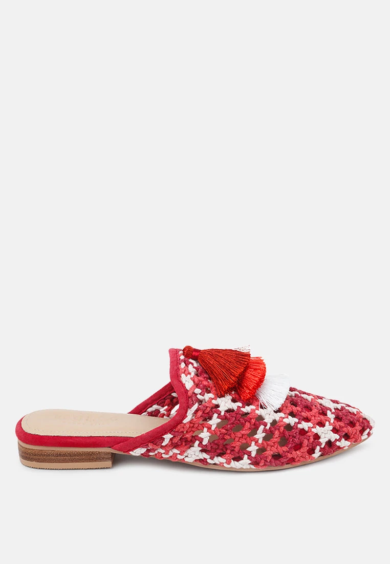 MARIANA Red Woven Flat Mules With Tassels - Image 2