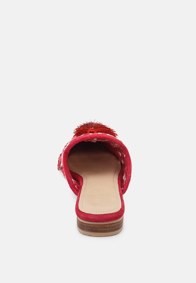 MARIANA Red Woven Flat Mules With Tassels - Image 5