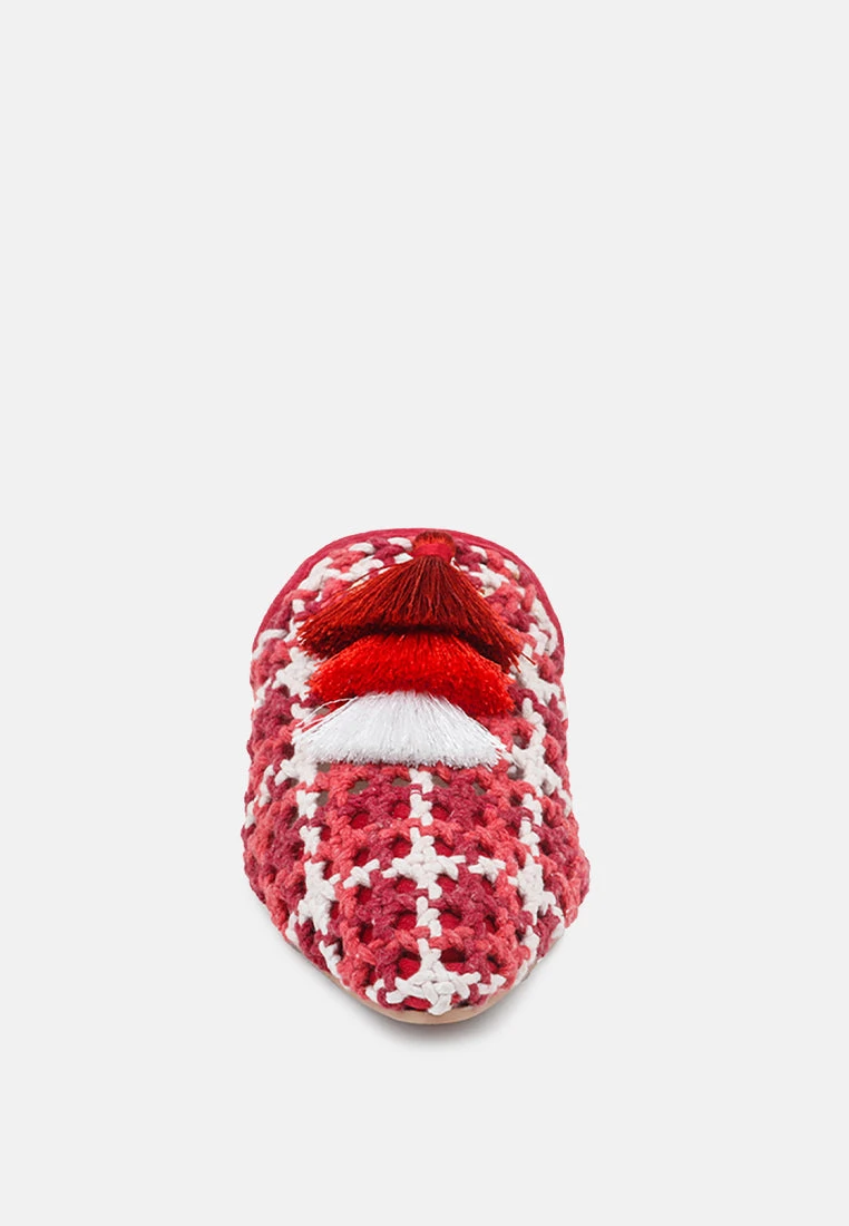 MARIANA Red Woven Flat Mules With Tassels - Image 3