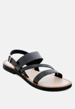 MONA Black Flat Sandal With Ankle Strap