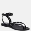 OPRAH Studs Embellished Flat Sandals In Black