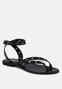 OPRAH Studs Embellished Flat Sandals In Black