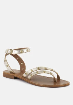 OPRAH Studs Embellished Flat Sandals In Gold
