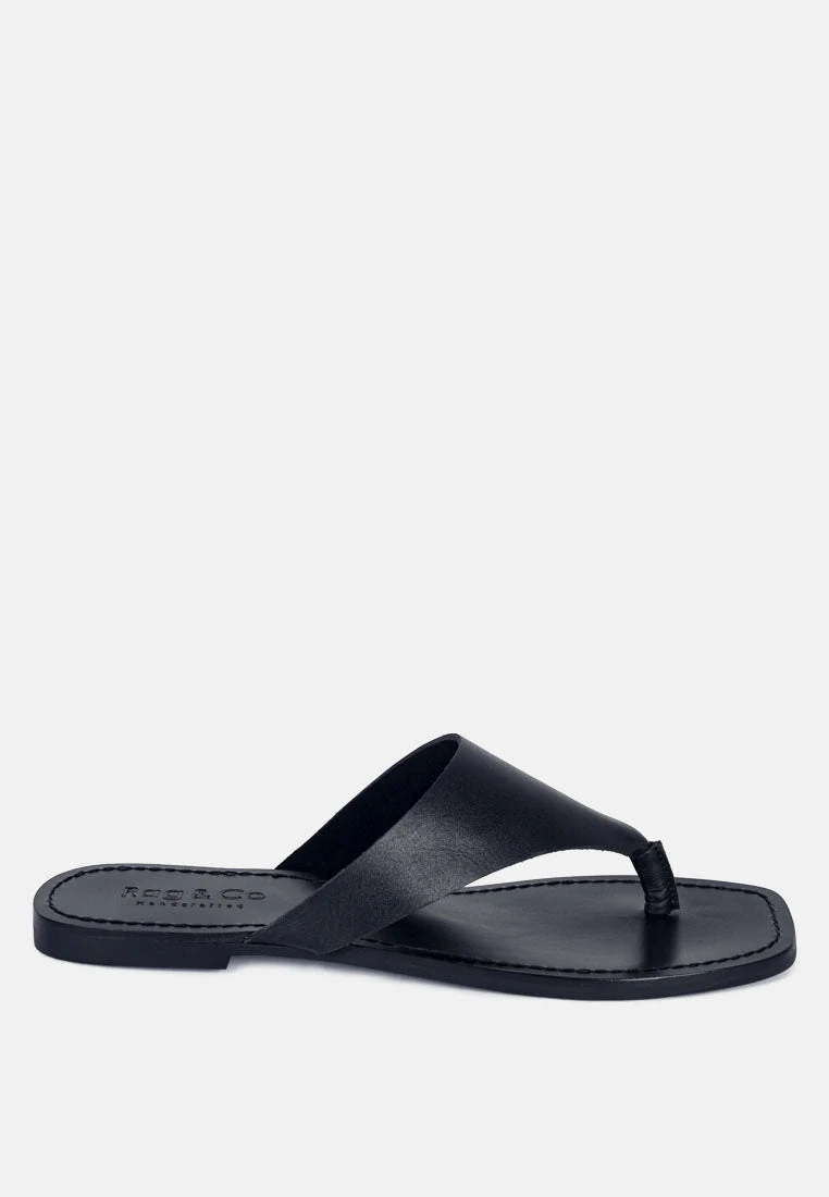 OROFERR Black Soft Leather Luxury Thong Flats - Image 2