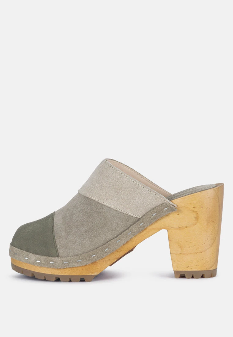 OCHROMA Vintage Patchwork Suede Mule Clogs In Olive - Image 4