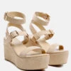 PORTIA Leather Wedge Sandal In Nude