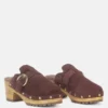 PRUNUS Brown Buckled Suede Round Toe Mule Clogs
