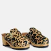 PRUNUS Leopard Buckled Suede Round Toe Mule Clogs