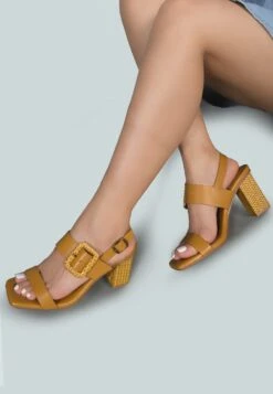 SWIFT Big Buckle Leather Slingback Sandal In Tan