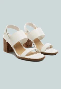 GERTUDE Slingback Block Heel Leather Sandal In White