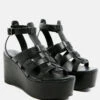 WINDRUSH Cage Wedge Leather Sandal In Black