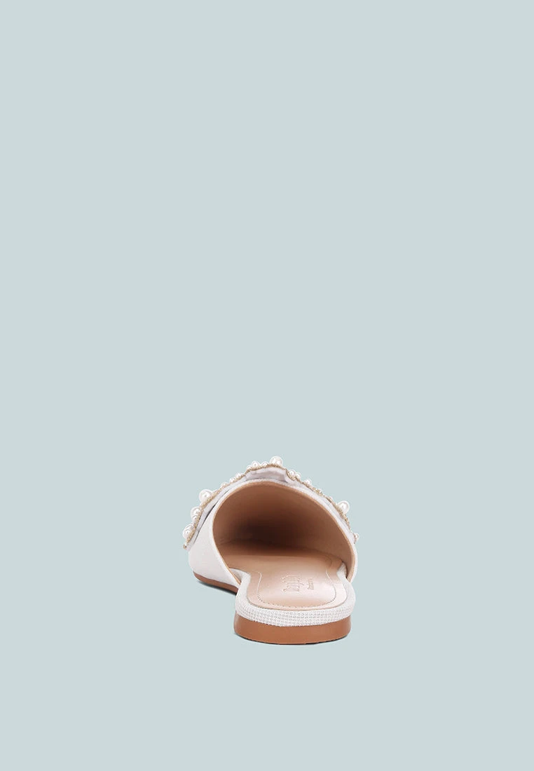 ASTRE Pearl Embellished Shimmer Mules In White - Image 5