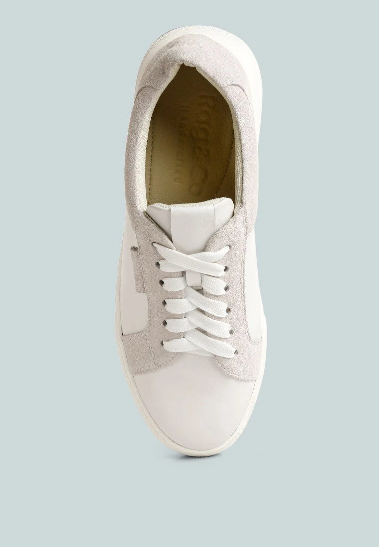 ENDLER Color Block Leather Sneakers In White - Image 6