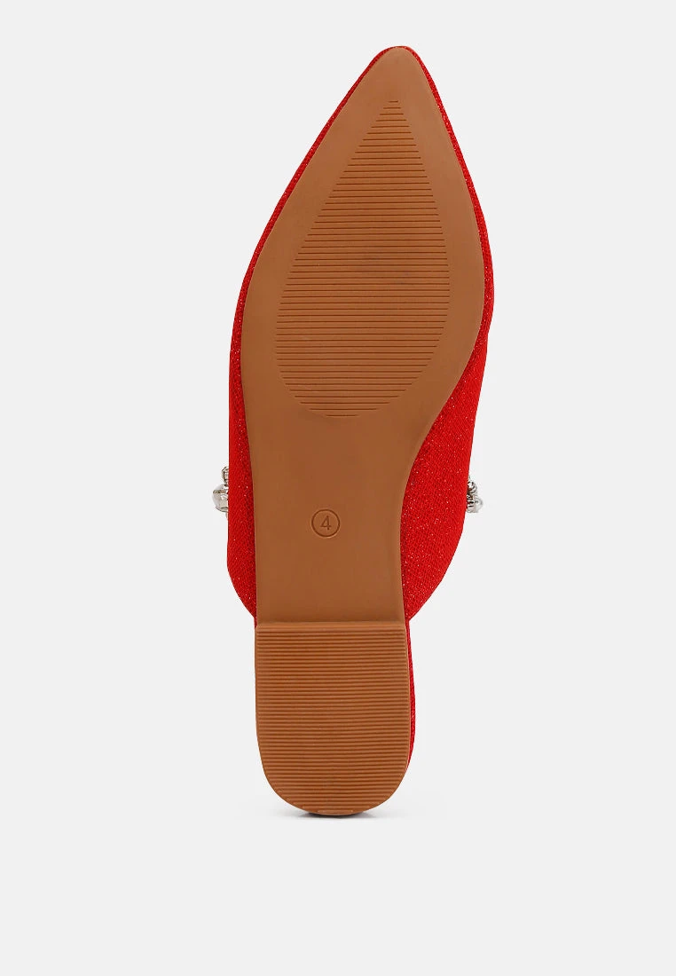 GEODE Pearl Embellished Slip On Mules In Red - Image 7