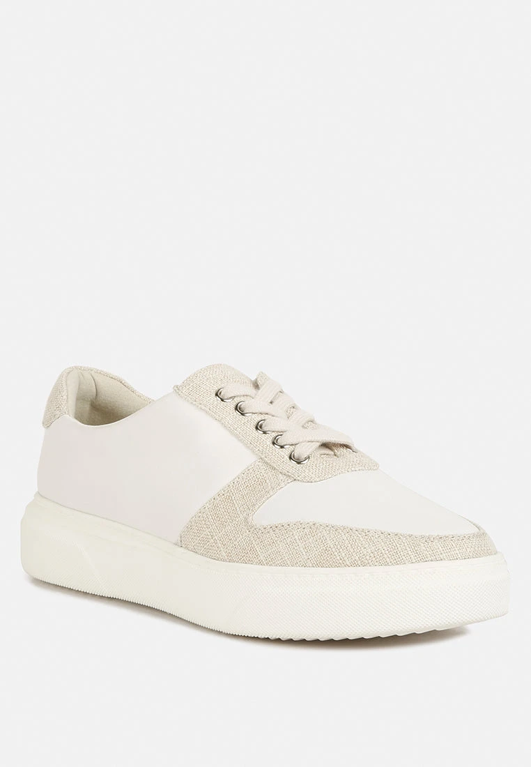 KJAER Dual Tone Leather Sneakers In Off White