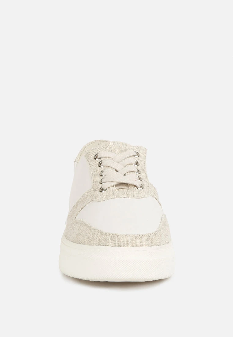 KJAER Dual Tone Leather Sneakers In Off White - Image 3
