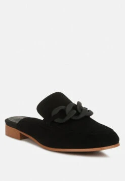 KRIZIA Chunky Chain Suede Slip On Mules In Black