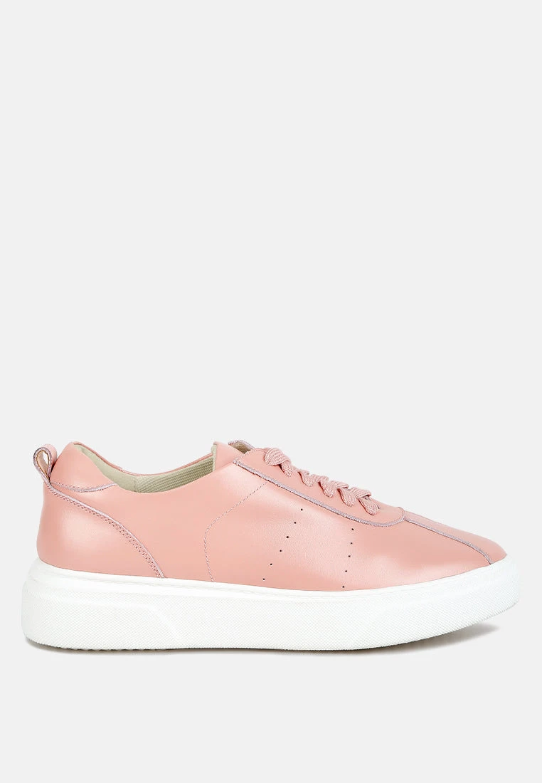 MAGULL Solid Lace Up Leather Sneakers In Pink - Image 2