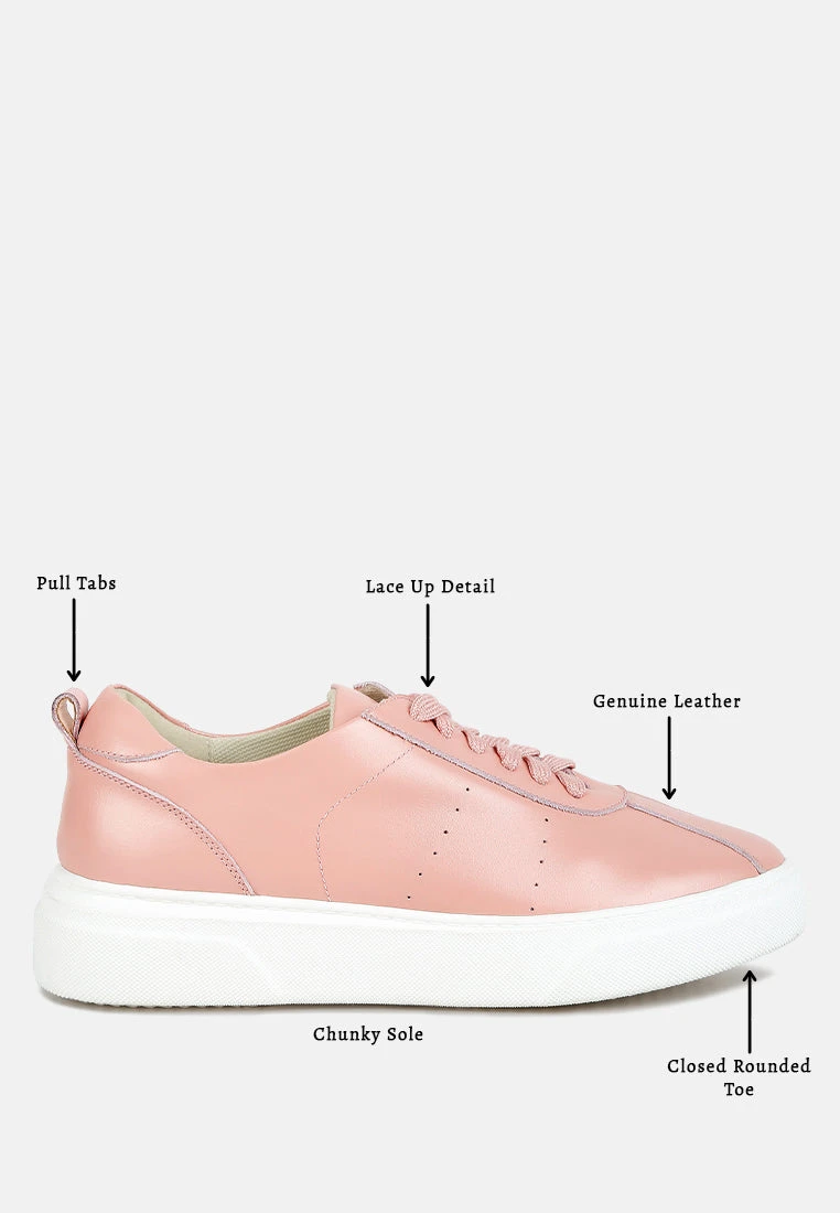 MAGULL Solid Lace Up Leather Sneakers In Pink - Image 8