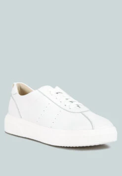 MAGULL Solid Lace Up Leather Sneakers In White