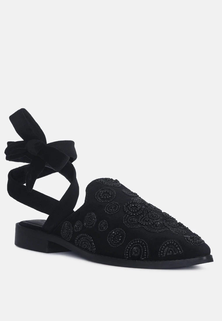 Mande Embroidered Velvet Mules In Black