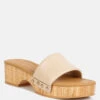 MINNY Textured Heel Leather Slip On Sandals In Beige