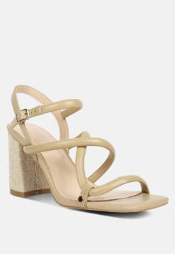 ARTHA Open Square Toe Block Heel Sandals In Taupe