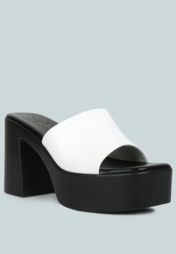 SCANDAL Slip On Block Heel Sandals In White