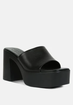 SCANDAL Slip On Block Heel Sandals In Black
