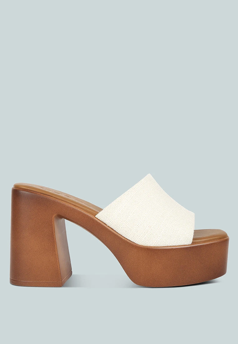SCANDAL Slip On Block Heel Sandals In Off White - Image 2