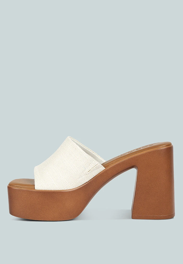 SCANDAL Slip On Block Heel Sandals In Off White - Image 4